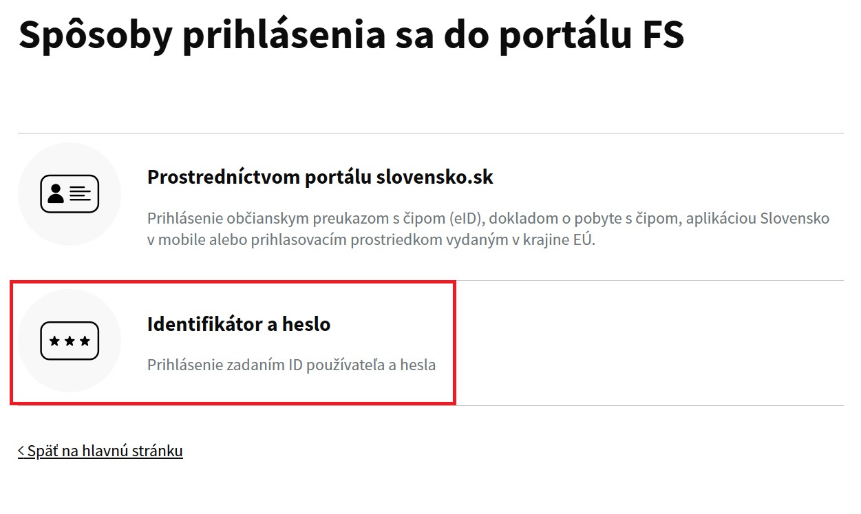 Finančná správa nové prihlásenie cez Identifikátor a heslo