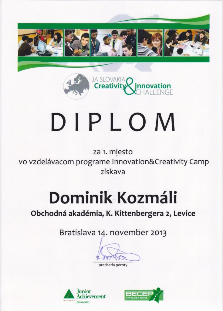 Creativity & Innovation Challenge Dominik Kozmáli kozmali.sk referencie ocenenia a certifikáty 2.jpg