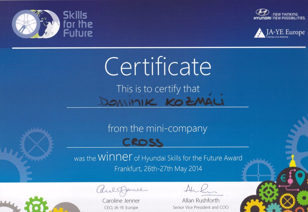 Hyundai Skills for the future Dominik Kozmáli kozmali.sk 2014 referencie ocenenia a certifikáty